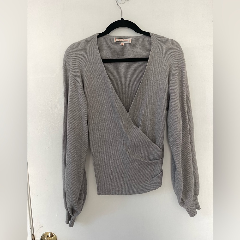 Grey Balloon Sleeved Sweater